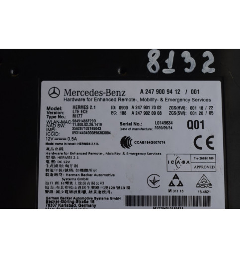 A2479009412 Mercedes Kommunikationsmodul Steuergerät Bluetooth Modul  -8132-