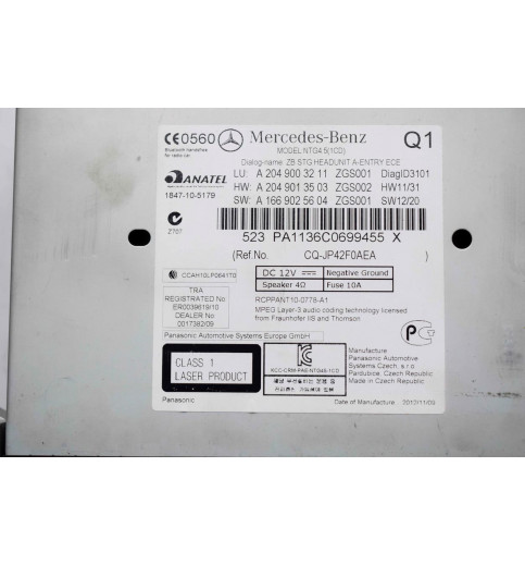 Mercedes-Benz Mercedes W204 Radio A2049050305 2049003211 2049013503 1669025604 -11459- Kombi- & Cockpit-Instrumententeile
