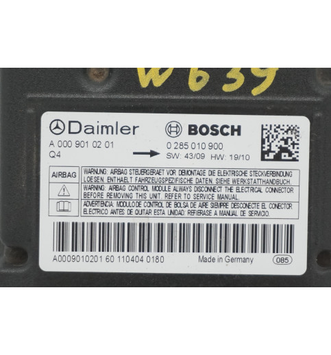 A0009010201 0285010900 Mercedes Vito W639 Airbagsteuergerät SRS